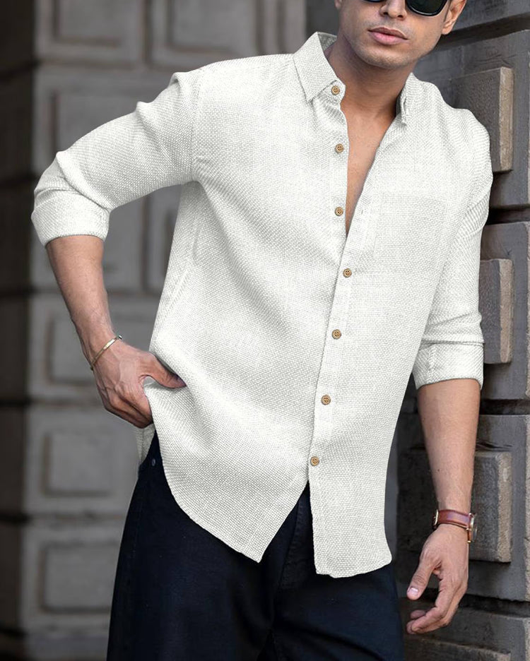 Men Regular Fit Shirt with Spread Collar